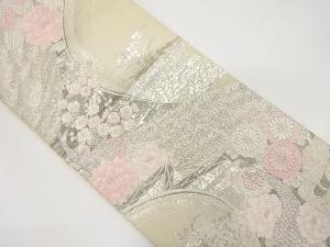 プラチナ箔流水孔雀模様織り出し袋帯